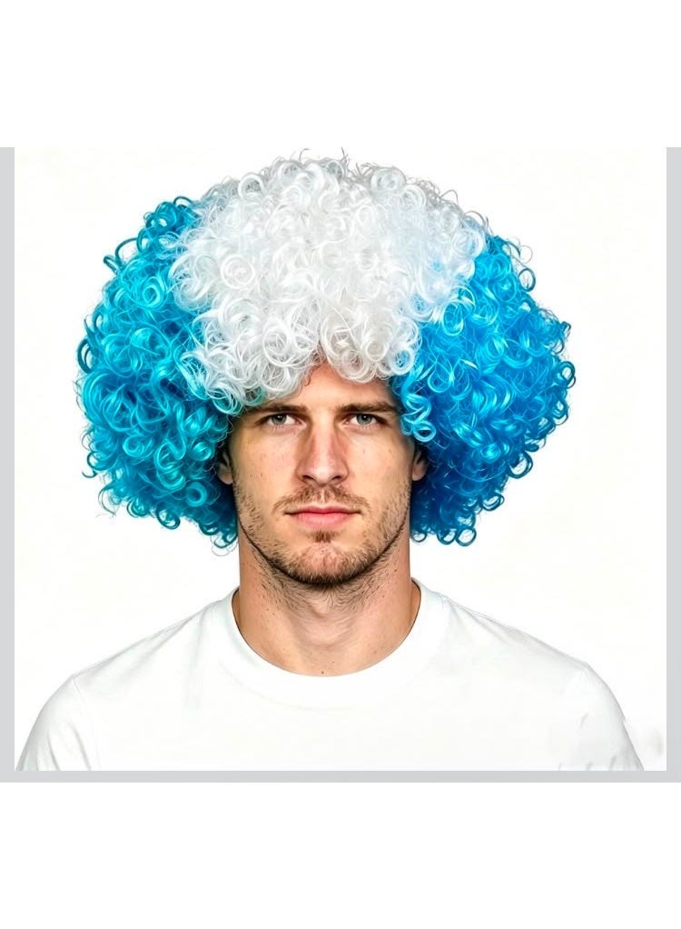 Football World Cup European Championship Fan Wig Argentina Light Blue/White - Afro Style Curly Wig, Unisex One Size, Fan Item for Stadium, Public Viewing, Carnival, Fancy Dress, Party Costume - Image 1