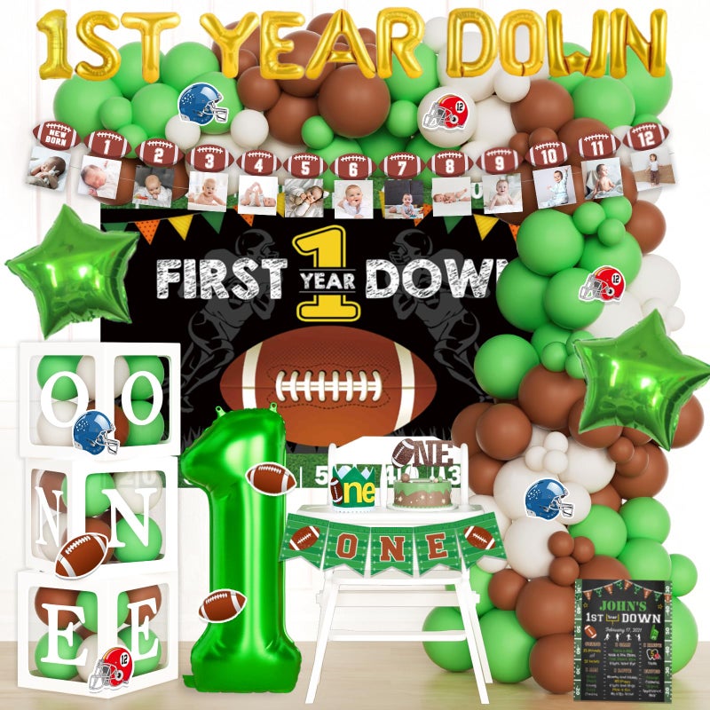 Fiesec First Year Down Birthday Party Decorations Football 1st Birthday Decorations Touchdown Backdrop Balloon Banner Cake Topper Box Baby Boy First Sport Party Supplies - Image 2