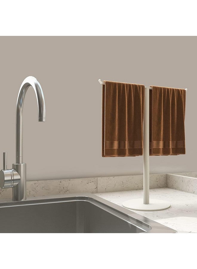 Indian Decor 28008 Bath Hand Towel Holder Standing, T-Shape Stainless Steel Towel Rack for Bathroom Vanity Kitchen Countertop, Modern Towel Bar Stand (White) - Image 2