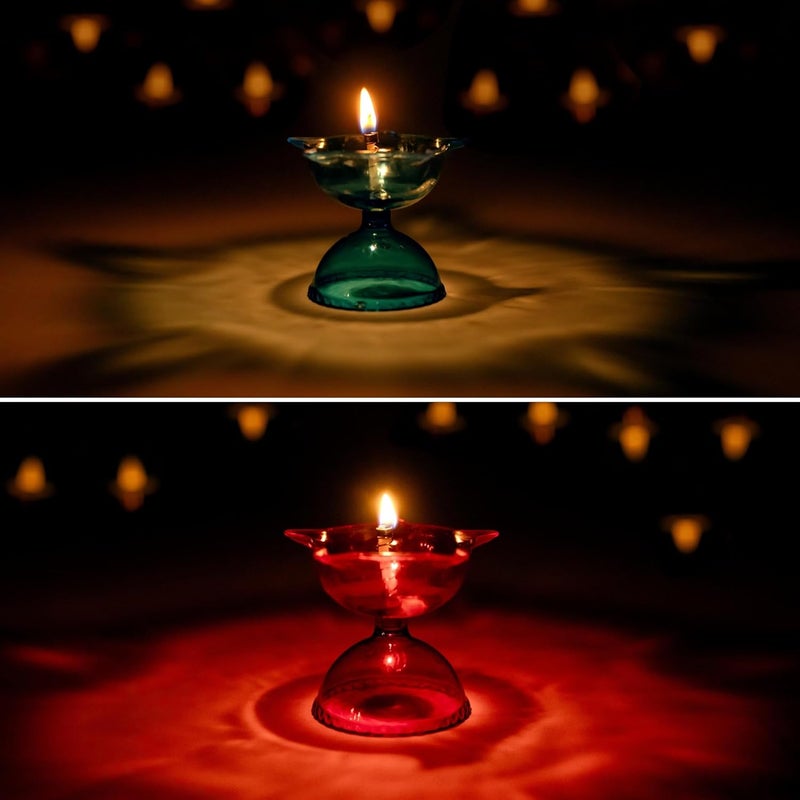 KWER KWER Transparent 3D Floating Reflection Special Reusable Flower Diya Deepak Colourful Decorative Dussehra Diwali Deepak Oil Diye for Decoration Pack of 4 RED Blue X 2 - Image 3