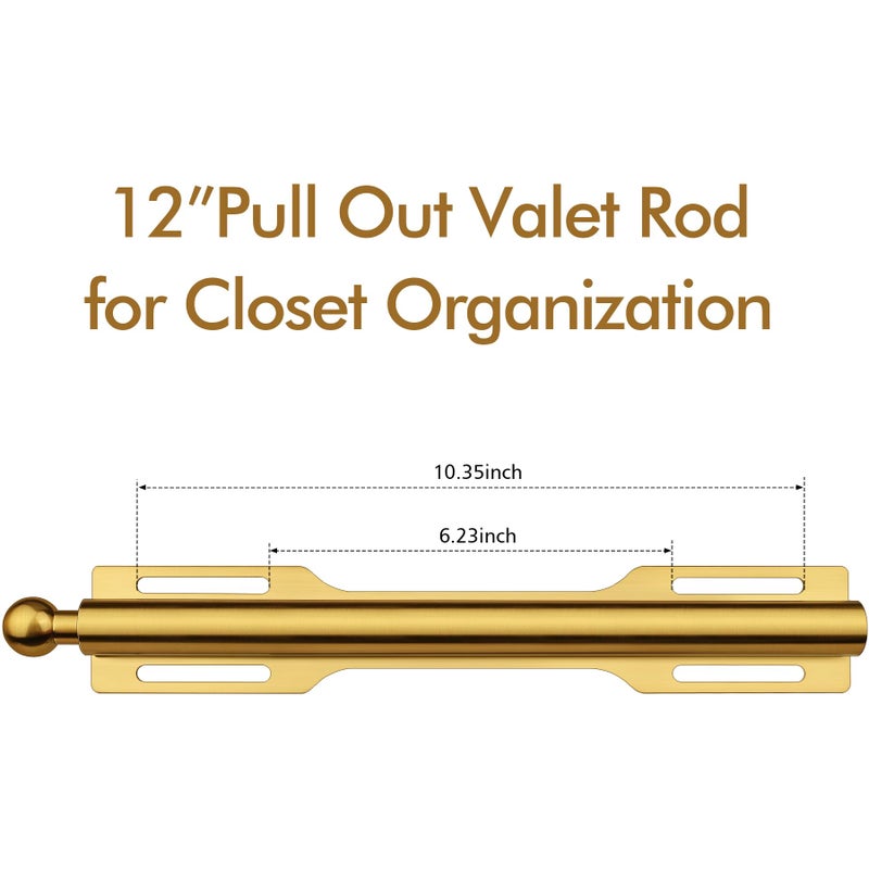 FIRJOY 12" Valet Rod for Closet Pull Out (1 Pack, Brushed Gold) - Image 2