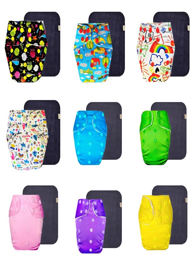 Dumbledo Premium Cloth Diaper with Gray Insert (Pack of 9) | Soft & Gentle | Breathable | Travel Friendly | Worry-Free Diapering | 3 Months - 3 Years | Unisex Baby - Image 1