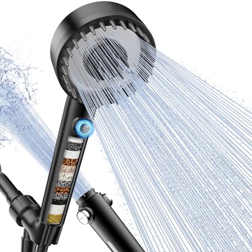 PWERAN Filtered Shower Head with Handheld, High Pressure 4 Spray Mode Showerhead with Filters, Water Softener Beads for Hard Water with ON/OFF Switch for Pets - Image 1