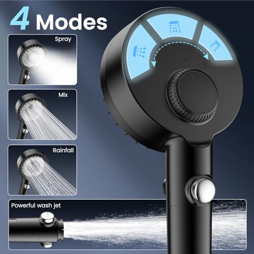 PWERAN Filtered Shower Head with Handheld, High Pressure 4 Spray Mode Showerhead with Filters, Water Softener Beads for Hard Water with ON/OFF Switch for Pets - Image 5
