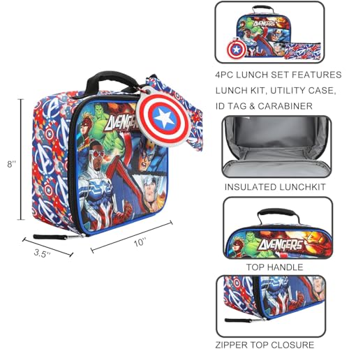 Marvel Avengers Lunch Box for Boys Set - Bundle Lunch Bag, Keychain, Water Bottle, Stickers, More Avengers Meal Container Kit for Kids - Image 2