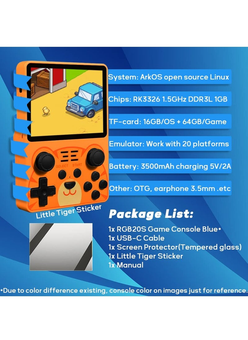 RGB20S Handheld Game Console with Retro Open Source System, Preloaded 15000+ Games, RK3326 3.5-Inch 4:3 IPS Screen for Children's Gifts (Yellow)