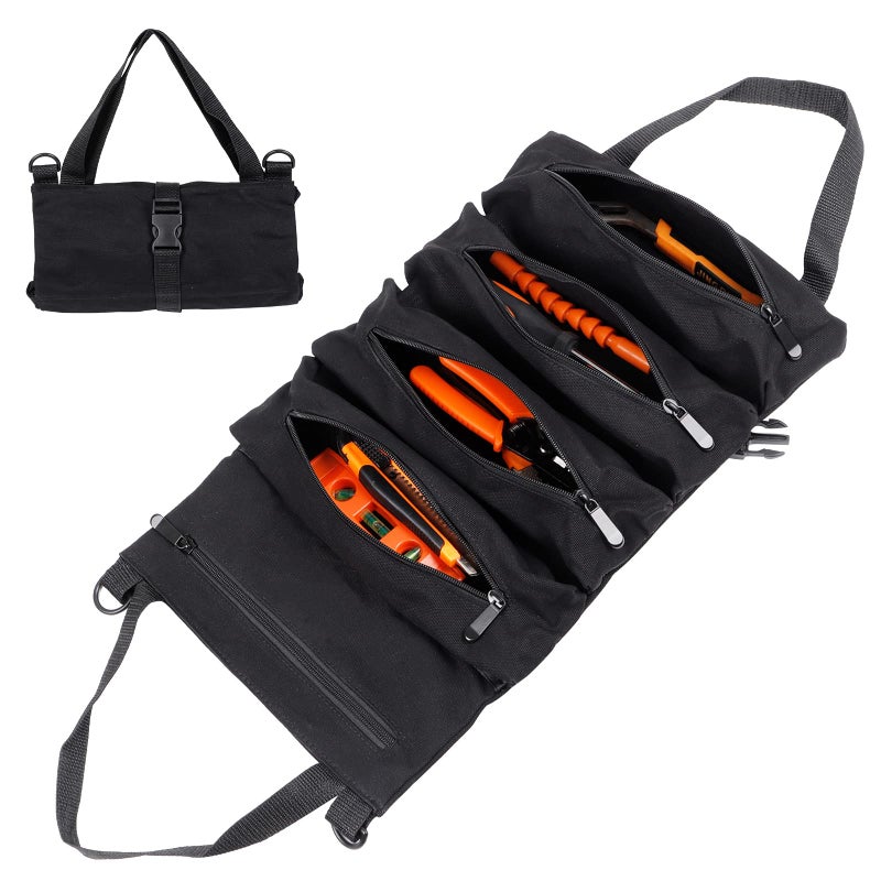 Super Roll Tool RollMultiPurpose Roll Up Tool Bag Wrench RollCanvas Tool Organizer BucketCar First Aid Kit Wrap Roll Storage CaseHanging Tool Zipper Carrier ToteCar Camping Gear