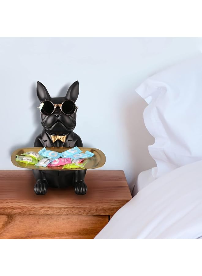 erorex Resin Bulldog Tray Statue Storage Key Holder Candy Jewelry Earrings Tray Piggy Bank Tray Suitable For Home Decor Modern Animal Sculpture Table Decor Black  - Image 5