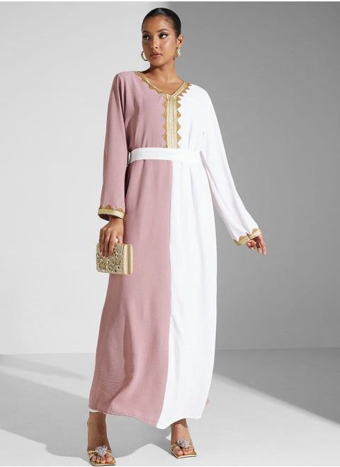 Embroidered Belted Jalabiya