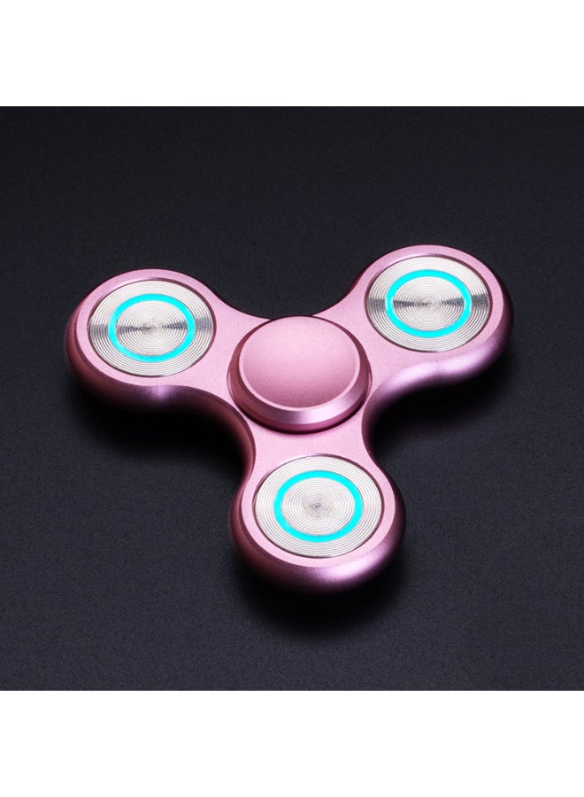 Fingertip Gyro Aluminum Alloy Finger Stainless Steel Big Ternary Magic Decompression Rotary Toy-Color:Leaker [aluminum Alloy + Stainless Steel]-pink-Specification:Luminous Version: With Leather Bag + Flashlight + Disassembly Piece + Bearing