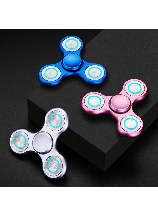 Fingertip Gyro Aluminum Alloy Finger Stainless Steel Big Ternary Magic Decompression Rotary Toy-Color:Leaker [aluminum Alloy + Stainless Steel]-pink-Specification:Luminous Version: With Leather Bag + Flashlight + Disassembly Piece + Bearing