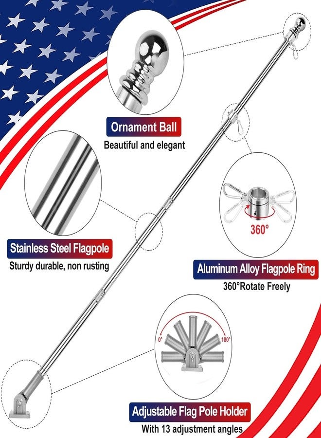 HPGOED Flag Pole Kit, 6 FT Flag Poles for Outside House, Aluminum Alloy Tangle Free Rings, Flagpole Kits with Holder Bracket, Stainless Steel Flagpoles for Residential, Outdoor or Porch, 1 Inch Silver - Image 3