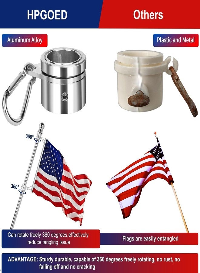 HPGOED Flag Pole Kit, 6 FT Flag Poles for Outside House, Aluminum Alloy Tangle Free Rings, Flagpole Kits with Holder Bracket, Stainless Steel Flagpoles for Residential, Outdoor or Porch, 1 Inch Silver - Image 5