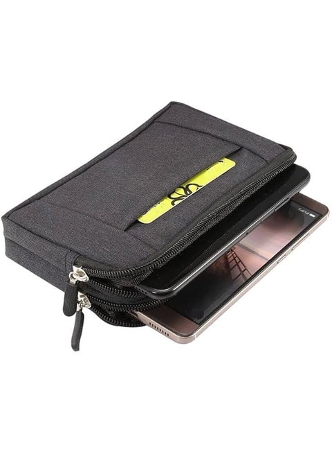 Multipurpose Horizontal Belt Case 2 Compartments Zipper For Zte Zfive G Black 16 5X 9Cm