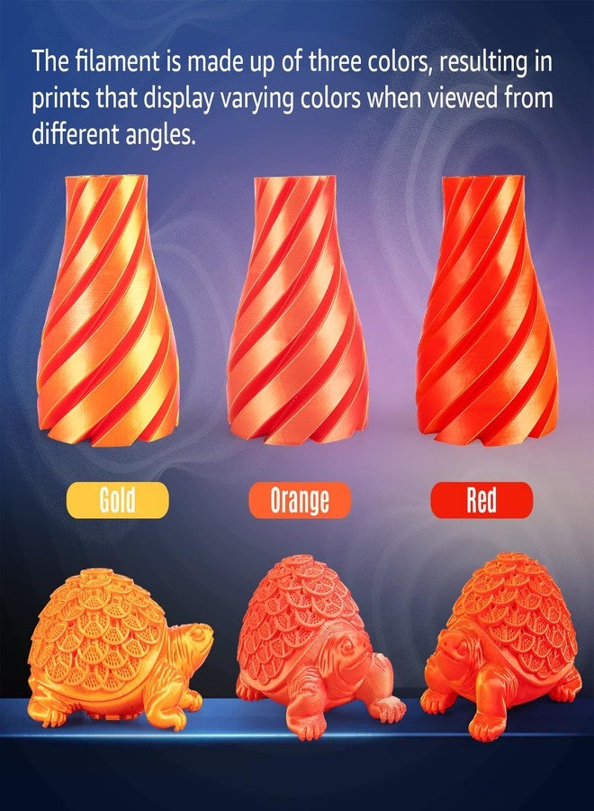 dikale Silk Triple Colors PLA+ 3D Printer Filament 1.75mm, No Tangle Shiny Filament Net Weight 250g Spool (0.55lbs), 3-in-1 Silk PLA Pro Plus, Gold+Red+Orange - Image 2