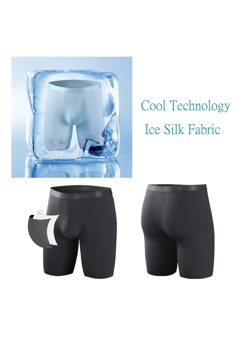 Mens Boxers Anti Chafing Soft Comfortable Boxer Briefs Longer Leg Ice Silk Mens Underwear Long Leg Boxers Cool Soft Stretch Bulge Seamless Mesh Breathable Underpants XL - Image 3