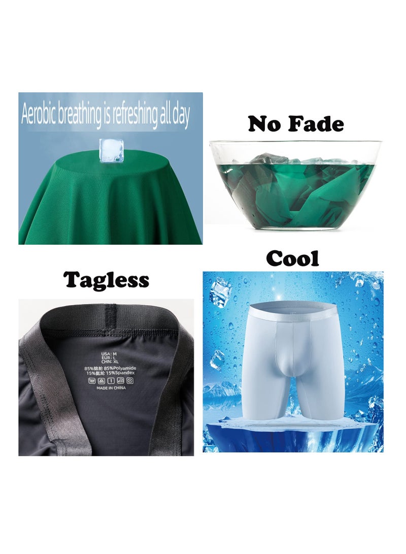 Mens Boxers Anti Chafing Soft Comfortable Boxer Briefs Longer Leg Ice Silk Mens Underwear Long Leg Boxers Cool Soft Stretch Bulge Seamless Mesh Breathable Underpants XL - Image 4