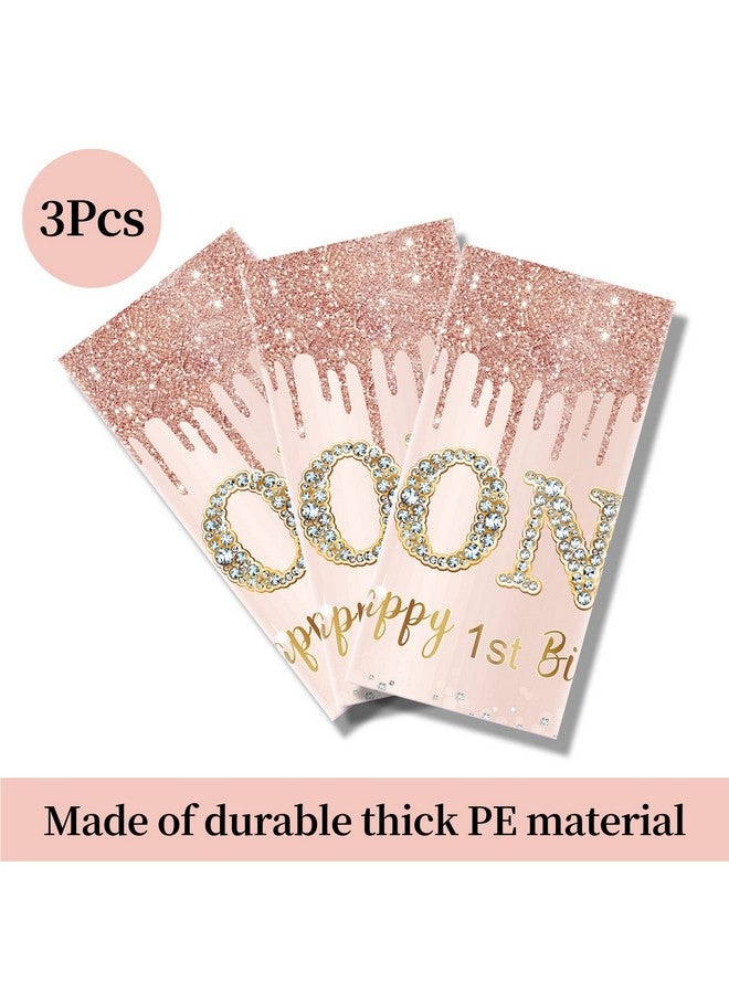 Excelloon 3 Pcs 1st Birthday Tablecloth Decorations for Baby, Pink Rose Gold First Birthday Theme Table Cover Party Supplies, One Year Old Birthday Plastic Disposable Rectangular Table Cloth Decor - Image 4