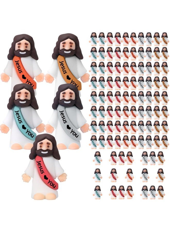 Bememo 100 Pcs Little Jesus Figures Jesus Loves You Original Design Rubber Pocket Toys Little Figures to Hide and Seek Sunday School Religious Party Share Gifts(Bohemian Color) - Image 1