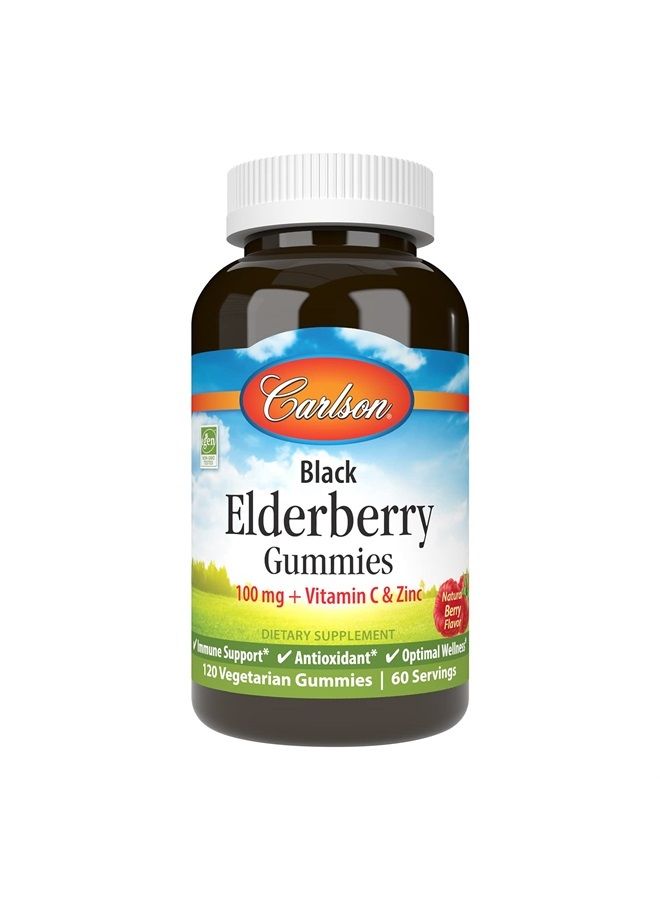 Carlson Black Elderberry Gummies, with Vitamin C & Zinc, Immune Support, 120 Gummies - Image 1