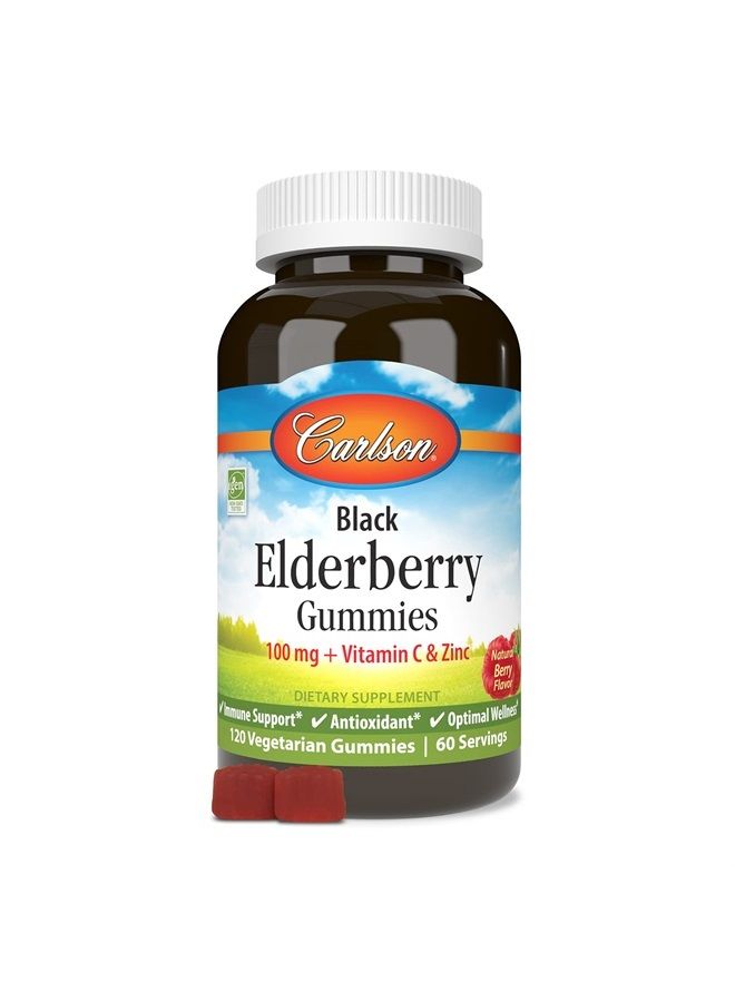 Carlson Black Elderberry Gummies, with Vitamin C & Zinc, Immune Support, 120 Gummies - Image 3