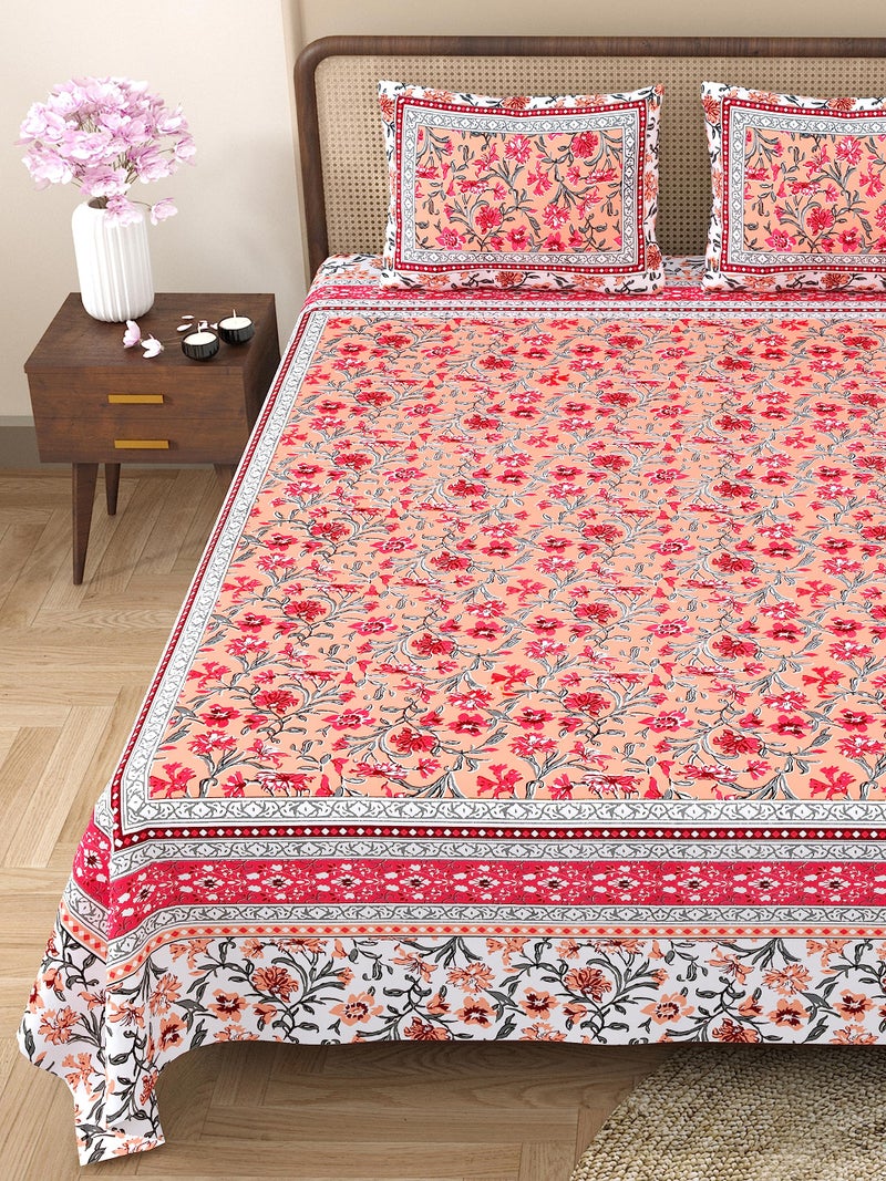 RajasthaniKart Pure Cotton 180 TC King Size BEDSHEET with 2 Pillow Cover - 90X108 (Suitable for King Size Bed Sheet or Double Bed, Orange) PSP101 - Image 3