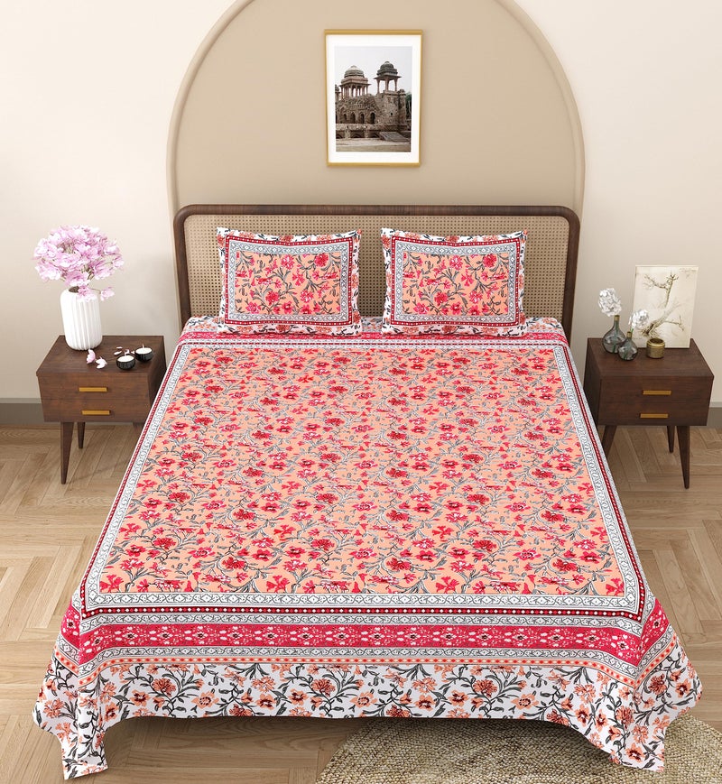RajasthaniKart Pure Cotton 180 TC King Size BEDSHEET with 2 Pillow Cover - 90X108 (Suitable for King Size Bed Sheet or Double Bed, Orange) PSP101 - Image 2