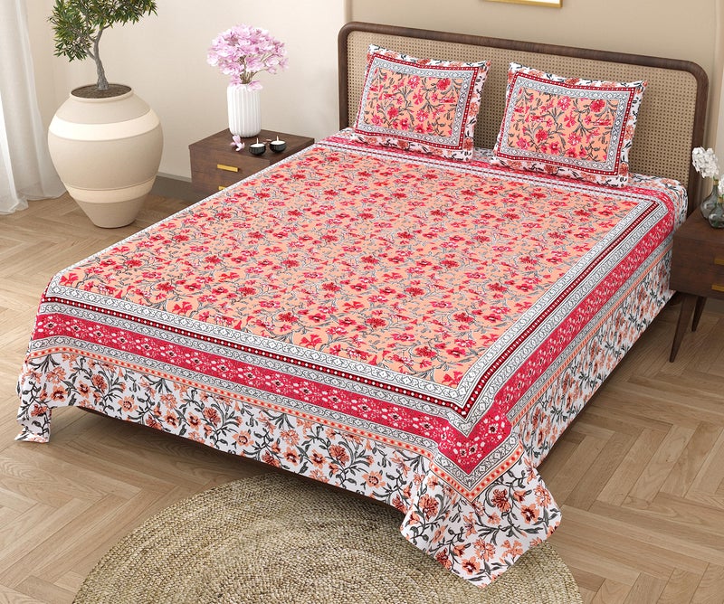 RajasthaniKart Pure Cotton 180 TC King Size BEDSHEET with 2 Pillow Cover - 90X108 (Suitable for King Size Bed Sheet or Double Bed, Orange) PSP101 - Image 1