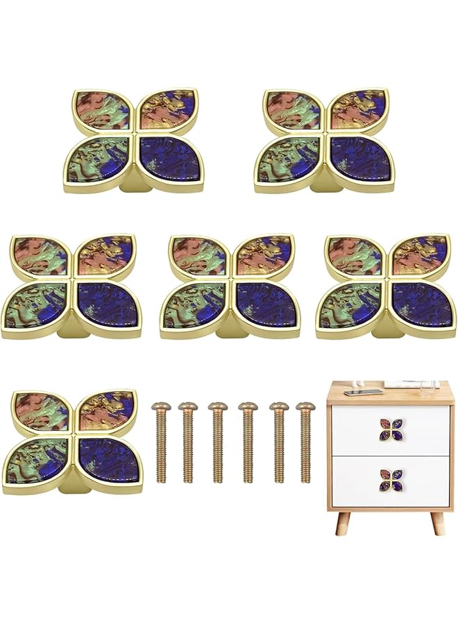 PROMASS مقابض برونزية على شكل رباعي الأوراق، مقابض سحب ذهبية، مقابض خزائن على شكل رباعي الأوراق مع براغي لخزائن الأدراج ومطبخ (أكواريل، 6 قطع) - Image 1