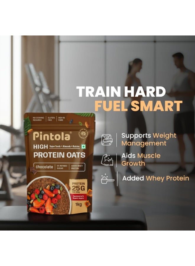 Pintola 25g High Protein Oats 1kg, Dark Chocolate,No Refined Sugar, with Almonds Raisin, Pumpkin and Chia Seeds, 8g Fibre, Rolled Oats for weight loss, Breakfast Cereals | Gluten Free - Image 5