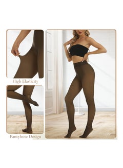 SYOSI Fleece Lined Tights for Women, Fake Translucent Nude Tights Leggings, Opaque High Waisted Footed Thermal Pantyhose  - Image 2