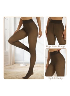SYOSI Fleece Lined Tights for Women, Fake Translucent Nude Tights Leggings, Opaque High Waisted Footed Thermal Pantyhose  - Image 3