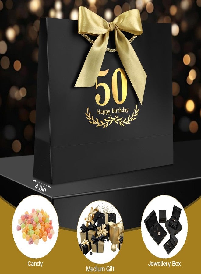 JMANNI حقيبة هدايا JMANNI باللونين الأسود والذهبي للاحتفال بعيد الميلاد الخمسين، مع بطاقة وورق تغليف، مقاس 12.6 × 9.84 × 3.9 بوصة. حقيبة هدايا أنيقة للرجال والنساء، تذكار لحفلات عيد الميلاد الخمسين. - Image 4