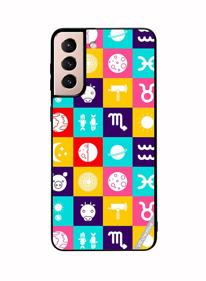VR CREATIVE Protective Case Cover For Samsung Galaxy S21 Plus 5G Taurus Zodiac, Pisces Astrology Horoscope Circle, Moon And Stars And Icon Design Multicolour - Image 1
