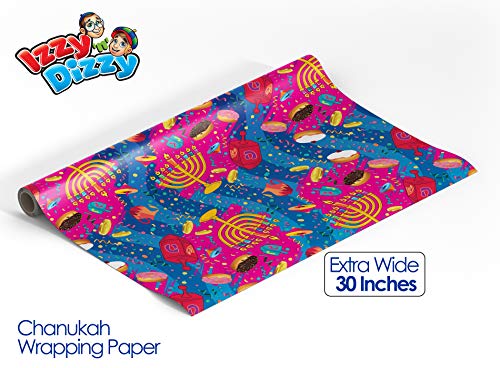 Izzy 'n' Dizzy Hanukkah Wrapping Paper - Extra Wide Multicolored - 30 Inch x 144 Inch- Hanukkah Themed Gift Wrap - Image 2