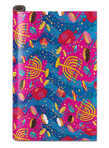 Izzy 'n' Dizzy Hanukkah Wrapping Paper - Extra Wide Multicolored - 30 Inch x 144 Inch- Hanukkah Themed Gift Wrap - Image 1