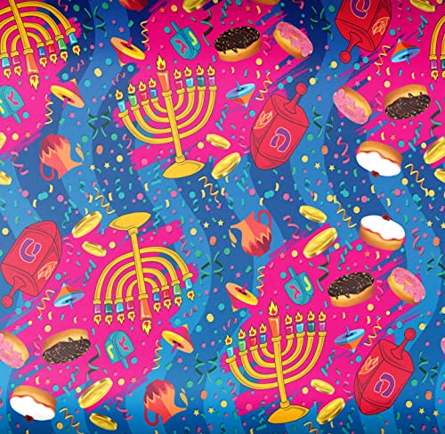 Izzy 'n' Dizzy Hanukkah Wrapping Paper - Extra Wide Multicolored - 30 Inch x 144 Inch- Hanukkah Themed Gift Wrap - Image 3