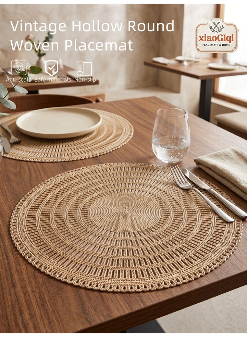 الآلة الصغيرة جوف جوف منسوجة PVC طعام Placemat ، بوهو شعاعي قطع مقاومة للحرارة مقاومة للانزلاق طاولة حصيرة ، مقاومة للماء قابل للغسيل ديكور طاولة وسادة للمطبخ المنزلي مقهى مطعم - Image 1