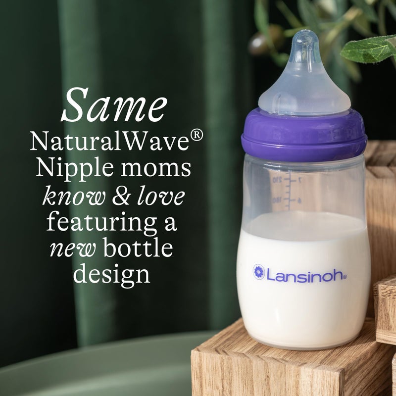 Lansinoh Anti-Colic Baby Bottles for Breastfeeding Babies, 8 Ounces, 3 Count, Includes 3 Medium Flow Nipples, Size M - Image 3