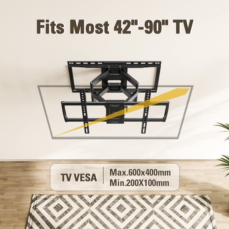 Mounting Dream Full Motion TV Wall Mount for Most 42-90 Inch TVs, Heavy Duty Wall Mount TV Bracket with 6 Strong Articulating Arms, Max VESA 600x400mm, Up to 132LBS, Fits 16/18/24'' Wood Studs, MD2298 - Image 3