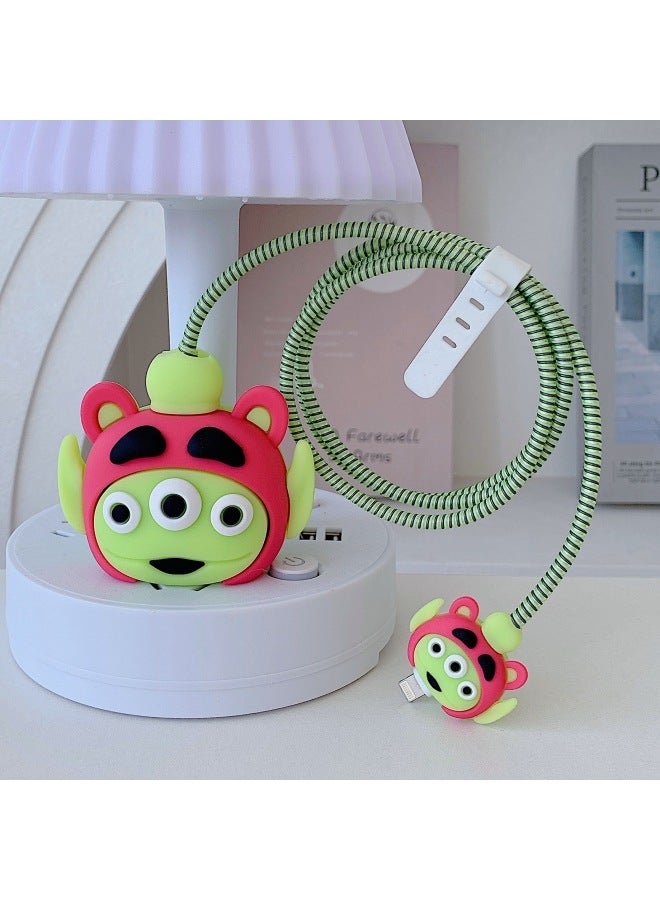 The Four-piece Charger Protective Cover Is Suitable For Iphone 15 Fast Charging Head Protective Cover 18W/20W Charger-Specifications:138. Strawberry (four-piece Set) Size Head 1.4 Meters Winding Rope Tie