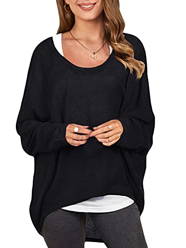 ZANZEA Women's Off The Shoulder Batwing Tops Casual Loose Oversized Tshirts Long Sleeve Fall Pullover Sweater Tops Black 2XL - Image 1