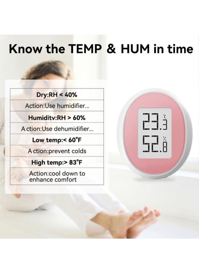 Generic - Indoor Thermometer Hygrometer, Digital Thermometer and Humidity Gauge E Ink Screen Room Weather with Hang Magnetic Suction and Bracket, Slim Clear Display Pink - Image 1