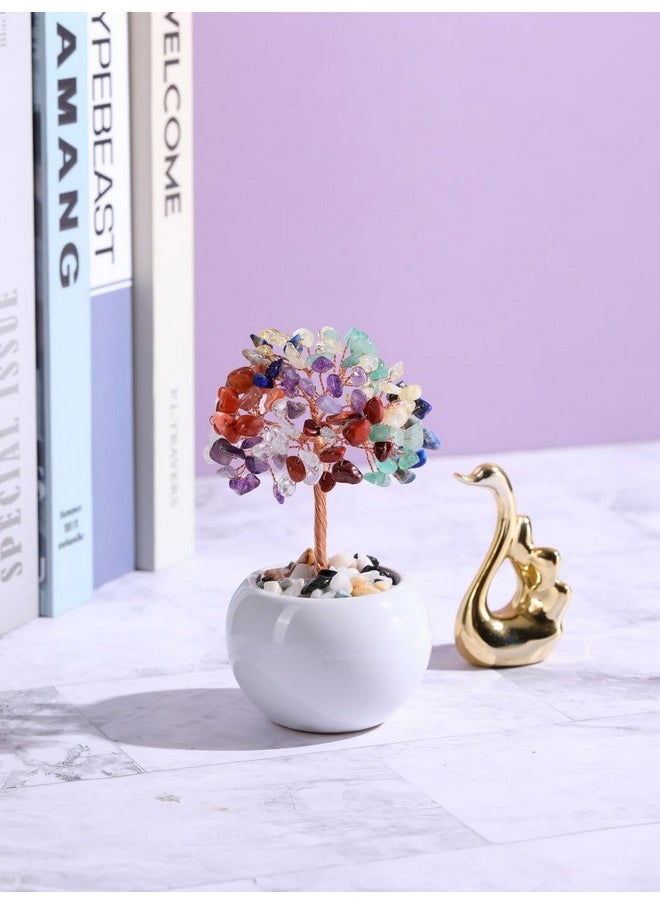 Jovivi Jovivi Natural 7 Chakra Crystal Tree Money Tree Feng Shui Gemstone Tree of Life with Pot Ceramic Base for Home Office Desk Crystal Decor Christmas Ornaments  - Image 2