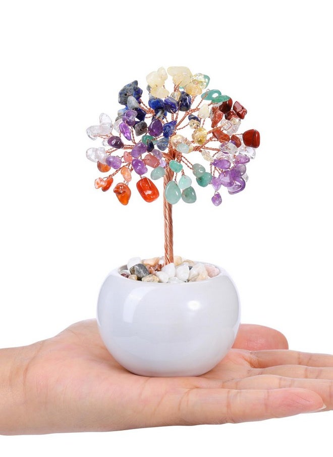Jovivi Jovivi Natural 7 Chakra Crystal Tree Money Tree Feng Shui Gemstone Tree of Life with Pot Ceramic Base for Home Office Desk Crystal Decor Christmas Ornaments  - Image 3