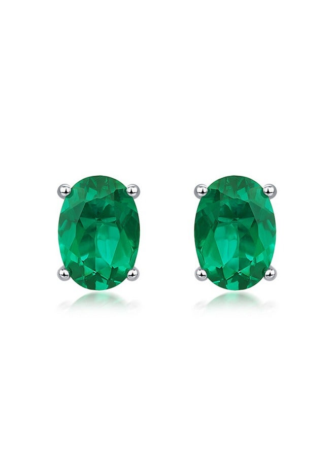 Grandmother Emerald Earrings S925 Silver Claw Diamond Earrings European and American Vintage Simple and Luxury - Image 1