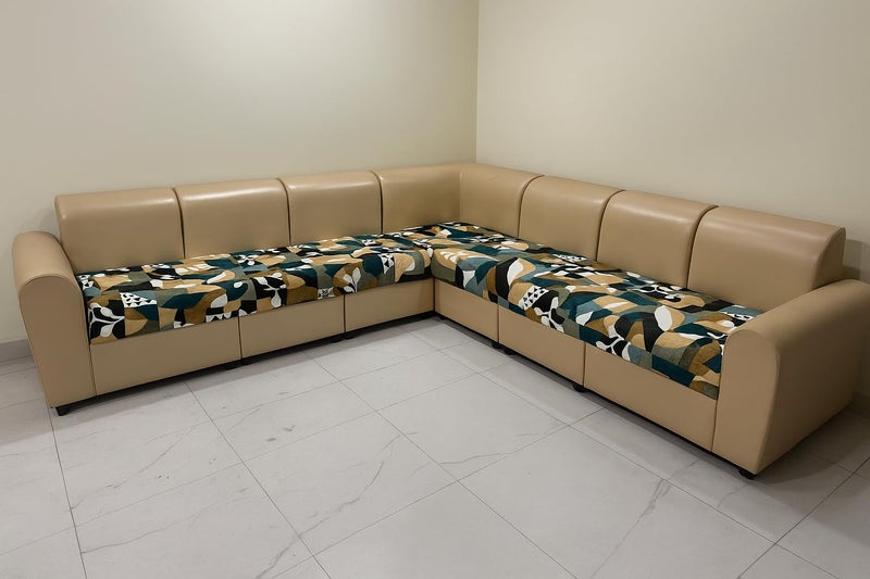 KINGLY Luxe Abstract Geo Teal–Mustard Quilted Velvet L-Shape Seat-Only Sofa Cover for 4+3 Seater – Non-Slip Washable Daily Use Sofa Protector, Luxury Sofa Mat for Living Room - Image 5