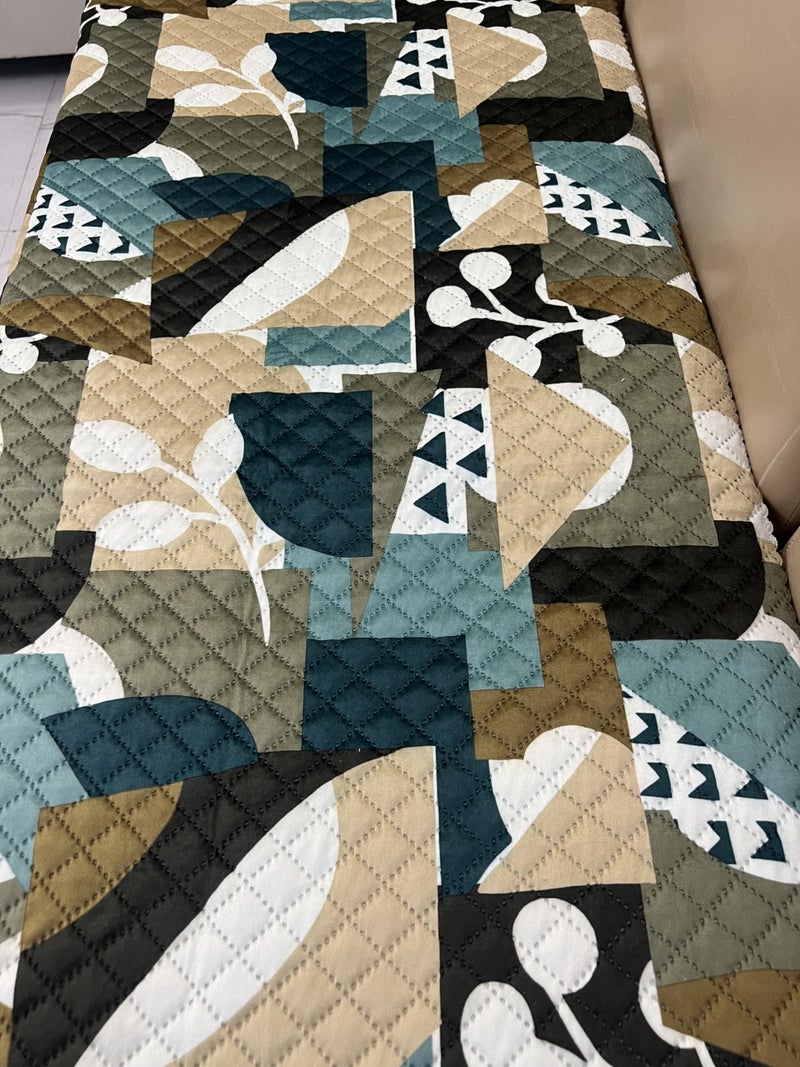 KINGLY Luxe Abstract Geo Teal–Mustard Quilted Velvet L-Shape Seat-Only Sofa Cover for 4+3 Seater – Non-Slip Washable Daily Use Sofa Protector, Luxury Sofa Mat for Living Room - Image 3