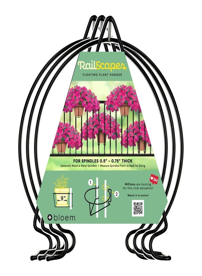 Bloem Railscapes Bloem Adjustable Floating Planter Hanger, Fits 0.5”-0.75” Balcony Railing Spindles, 3-Pack - Image 1