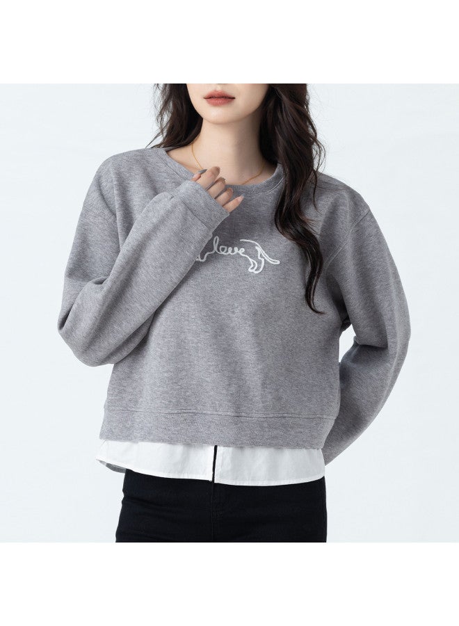 Tucano New Autumn And Winter Style Fake Two-Piece Women'S Hoodie, Loose Round Neck Design For Spring And Autumn, Can Be Worn As Outerwear, High-End Feel Women'S Hoodie - Image 4